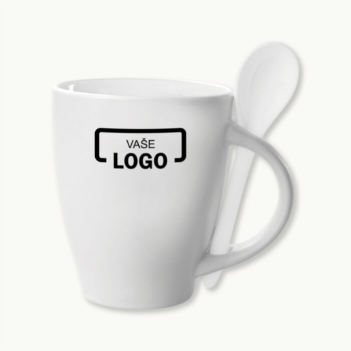 keramické hrnčeky s lyžičkou s vlastnou potlačou logom